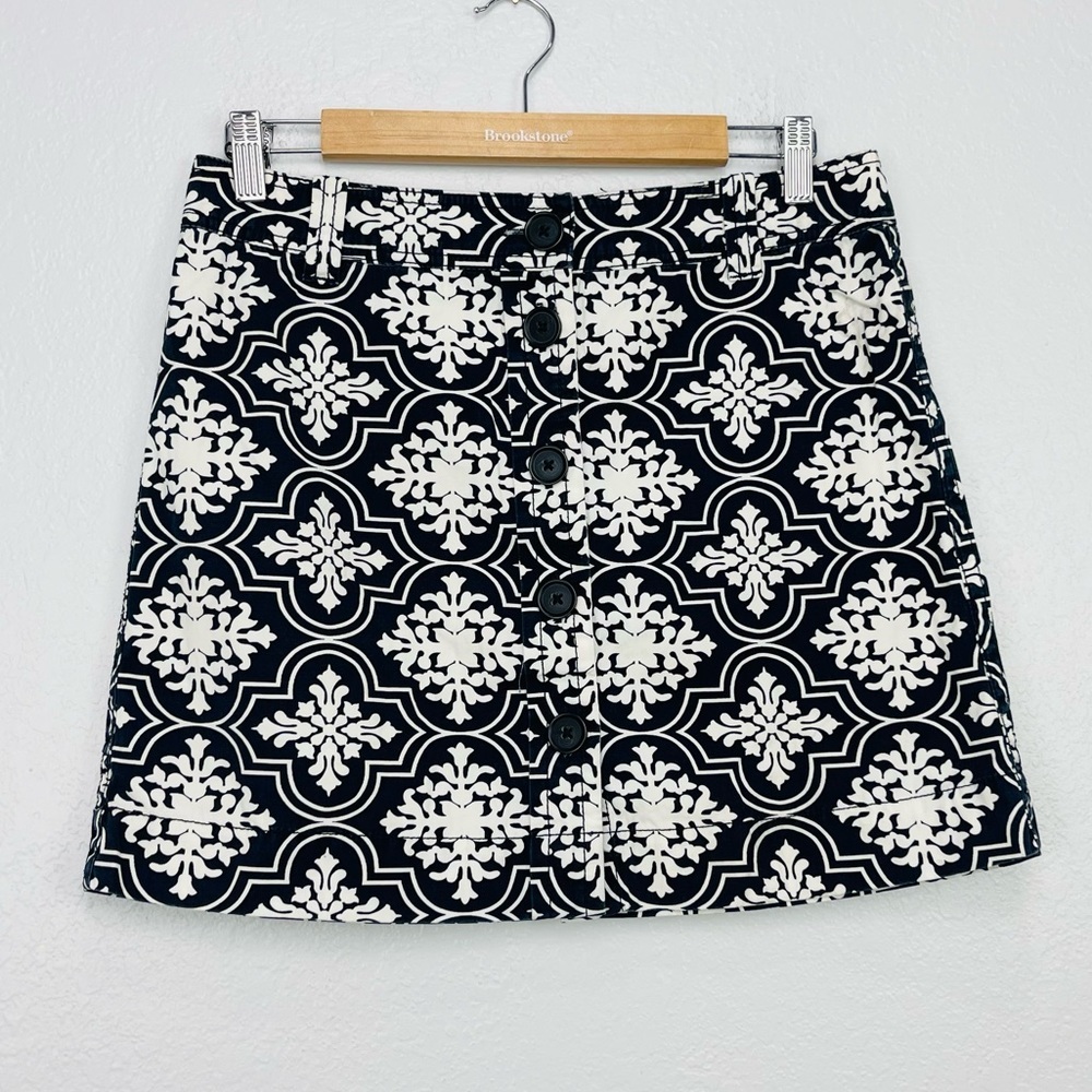 J Crew Fun Floral Blue Print Front Button Mini Skirt